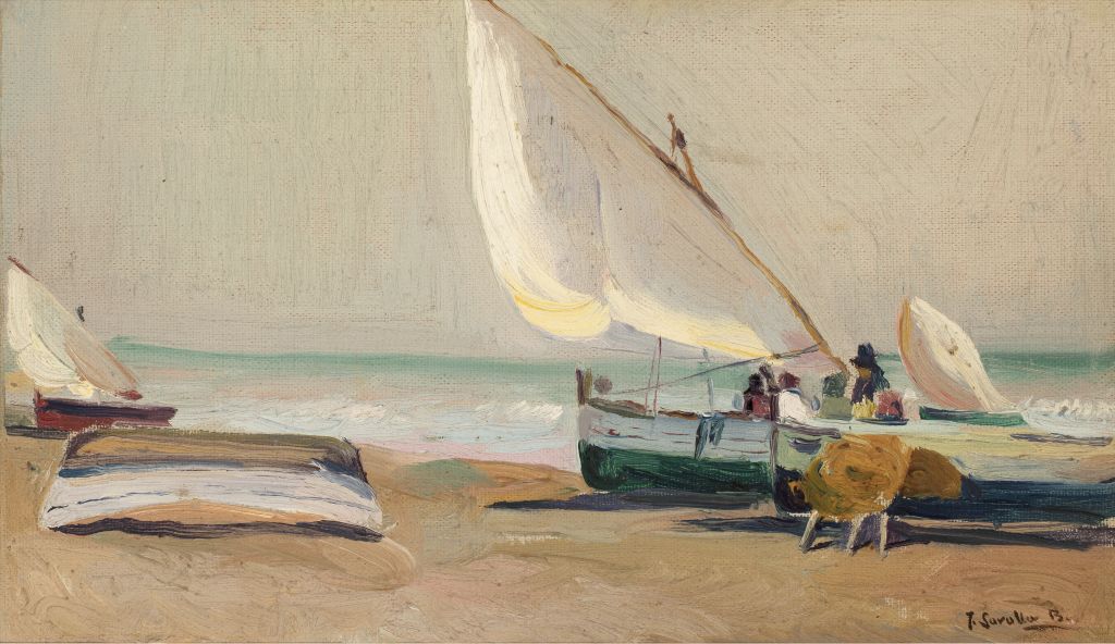 Barques encallades a la platja, Joaquín Sorolla 